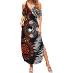 Australia and New Zealand Together Summer Maxi Dress Aboriginal and Maori Art Tattoo