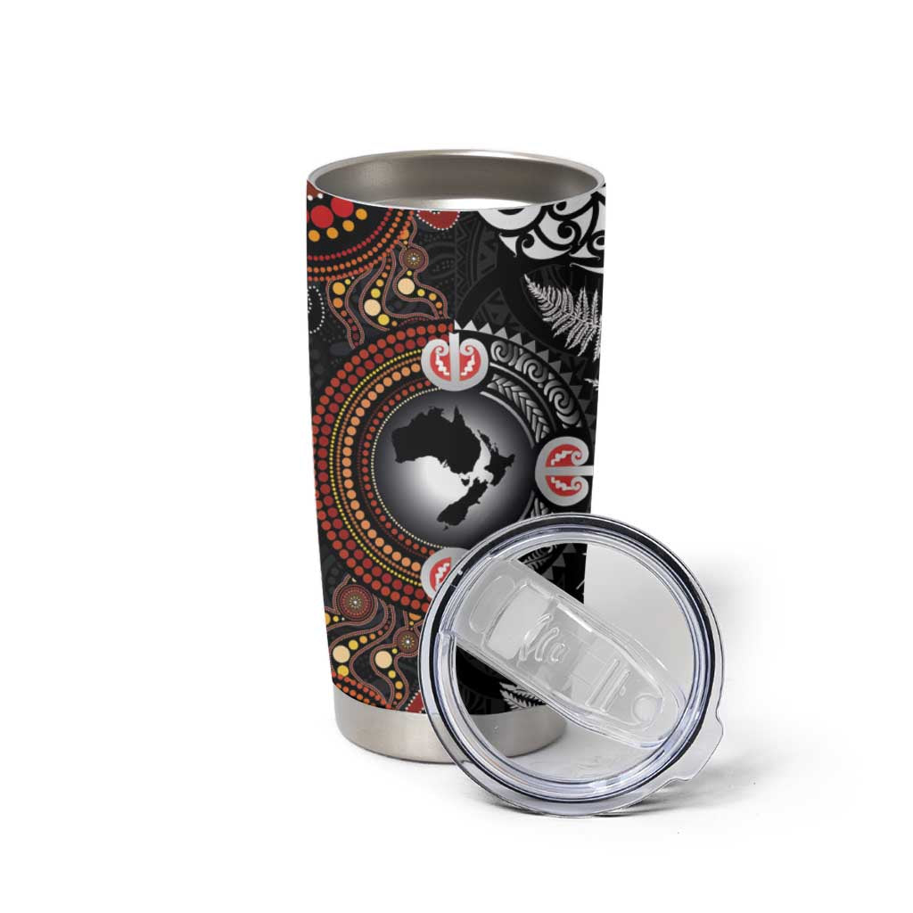 Australia and New Zealand Together Tumbler Cup Aboriginal and Maori Art Tattoo