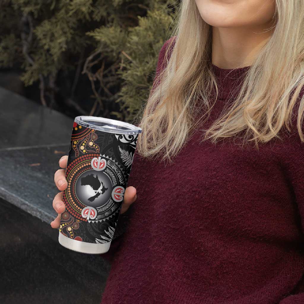 Australia and New Zealand Together Tumbler Cup Aboriginal and Maori Art Tattoo