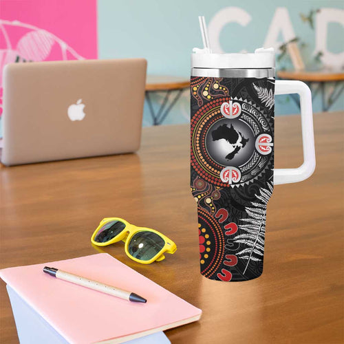 Australia and New Zealand Together Tumbler With Handle Aboriginal and Maori Art Tattoo