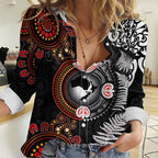 Australia and New Zealand Together Women Casual Shirt Aboriginal and Maori Art Tattoo