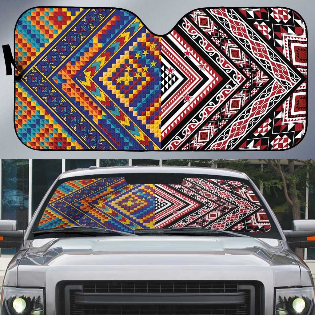 Tuvaluan and New Zealand Culture Auto Sun Shade The Art of Kolose and Taniko - Aussie Hoodie