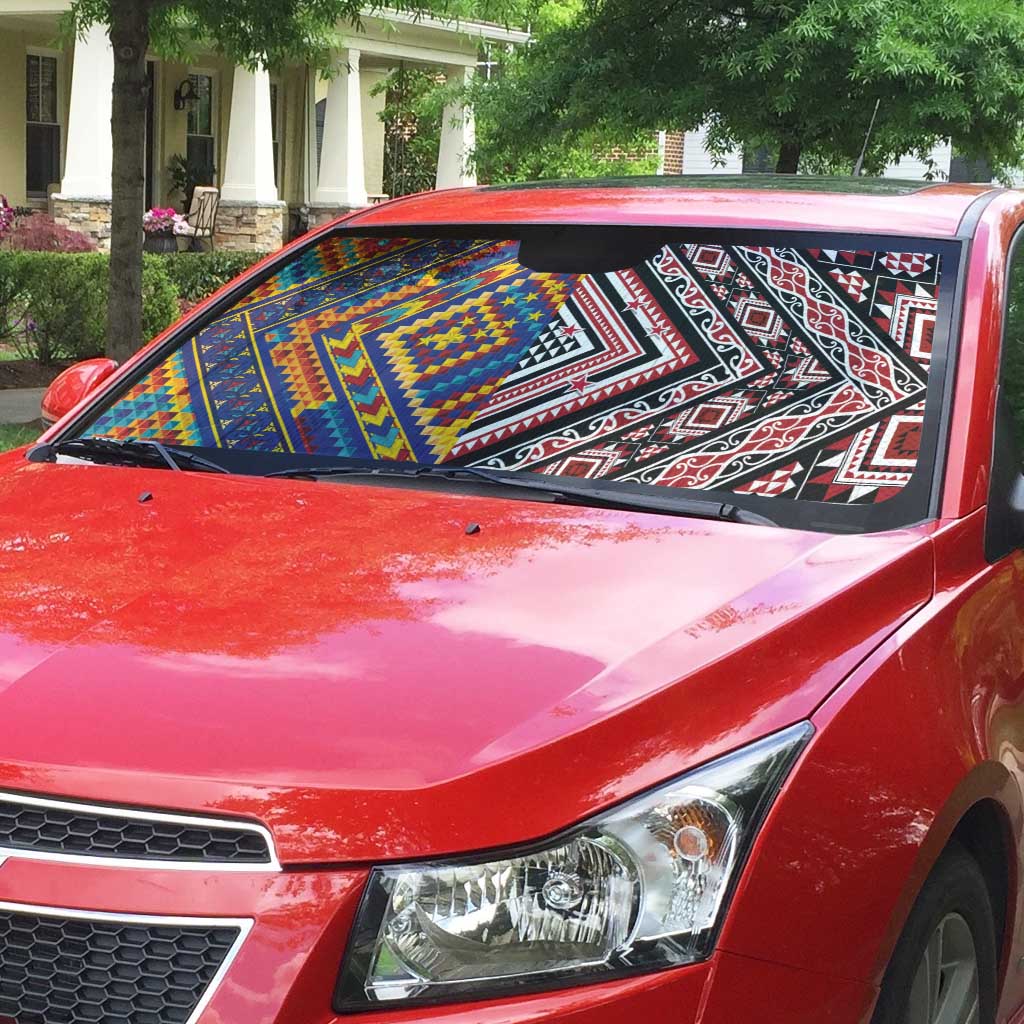 Tuvaluan and New Zealand Culture Auto Sun Shade The Art of Kolose and Taniko - Aussie Hoodie