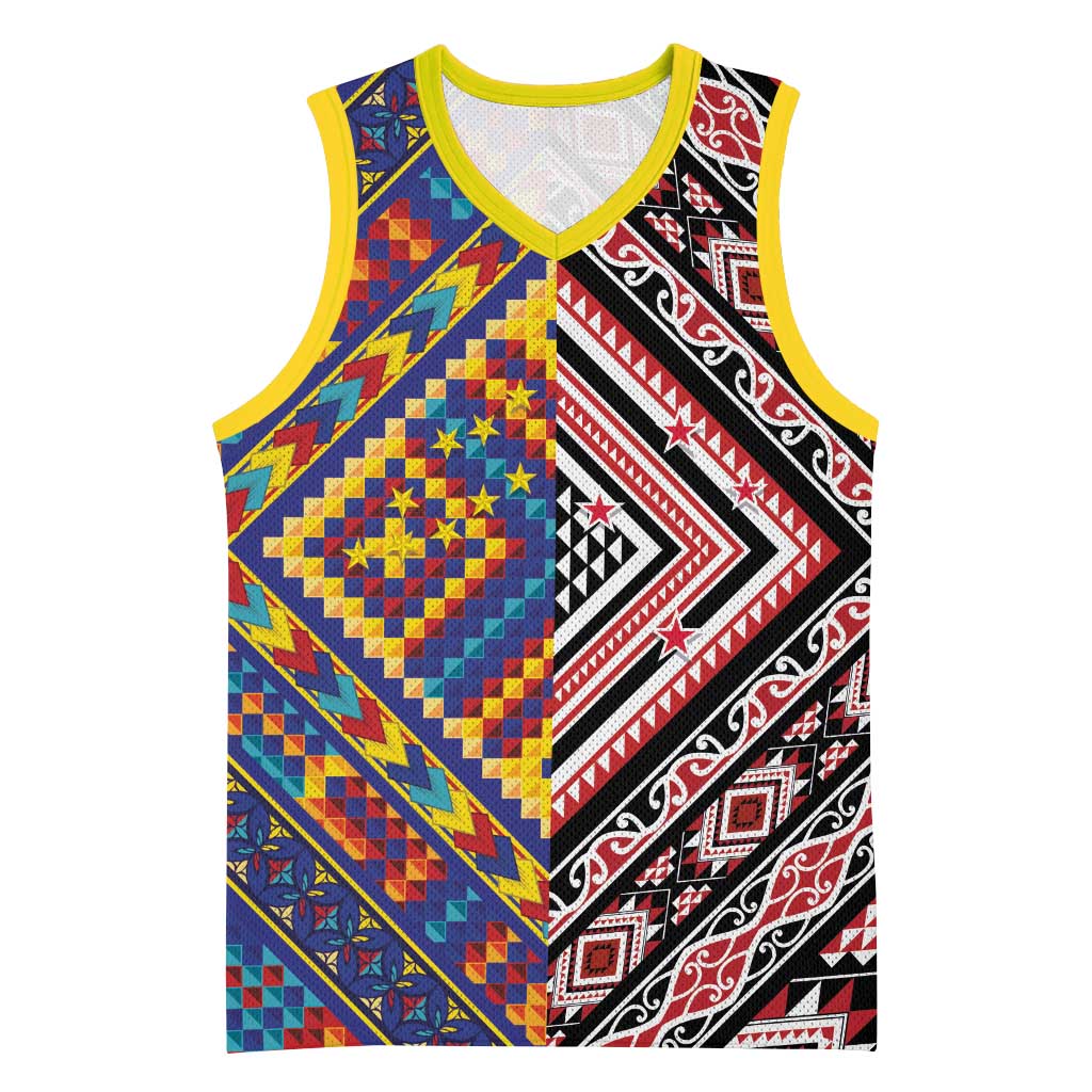 Tuvaluan and New Zealand Culture Basketball Jersey The Art of Kolose and Taniko - Aussie Hoodie