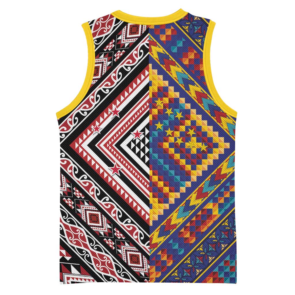Tuvaluan and New Zealand Culture Basketball Jersey The Art of Kolose and Taniko - Aussie Hoodie