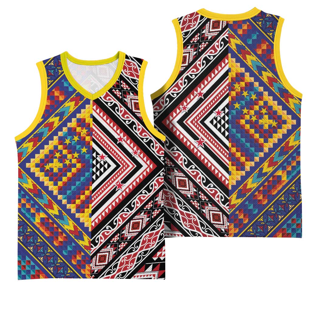Tuvaluan and New Zealand Culture Basketball Jersey The Art of Kolose and Taniko - Aussie Hoodie