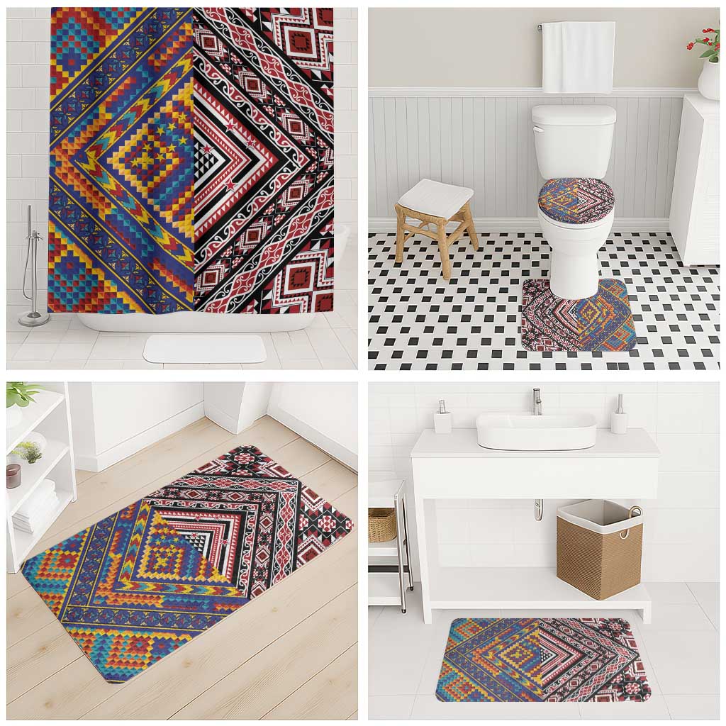 Tuvaluan and New Zealand Culture Bathroom Set The Art of Kolose and Taniko - Aussie Hoodie