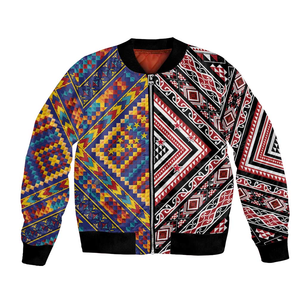 Tuvaluan and New Zealand Culture Bomber Jacket The Art of Kolose and Taniko - Aussie Hoodie