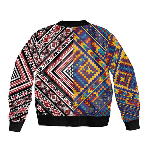 Tuvaluan and New Zealand Culture Bomber Jacket The Art of Kolose and Taniko - Aussie Hoodie