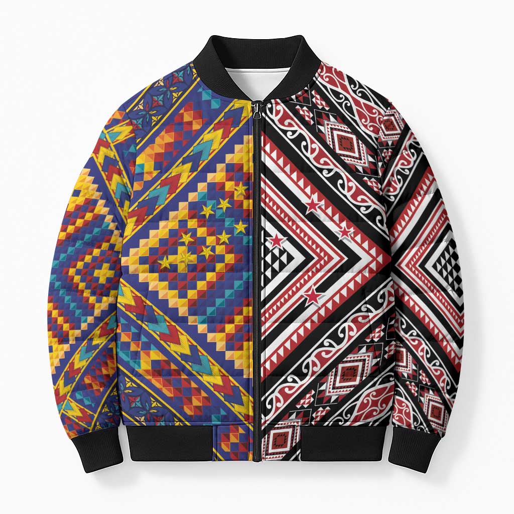 Tuvaluan and New Zealand Culture Bomber Puffer Jacket The Art of Kolose and Taniko - Aussie Hoodie