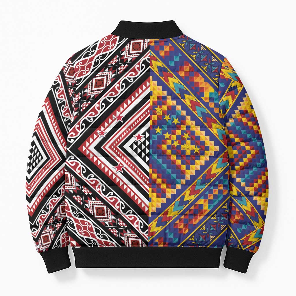 Tuvaluan and New Zealand Culture Bomber Puffer Jacket The Art of Kolose and Taniko - Aussie Hoodie