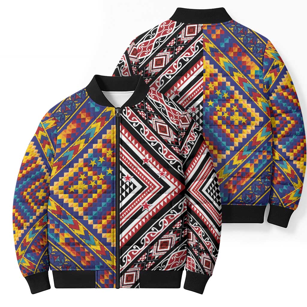 Tuvaluan and New Zealand Culture Bomber Puffer Jacket The Art of Kolose and Taniko - Aussie Hoodie