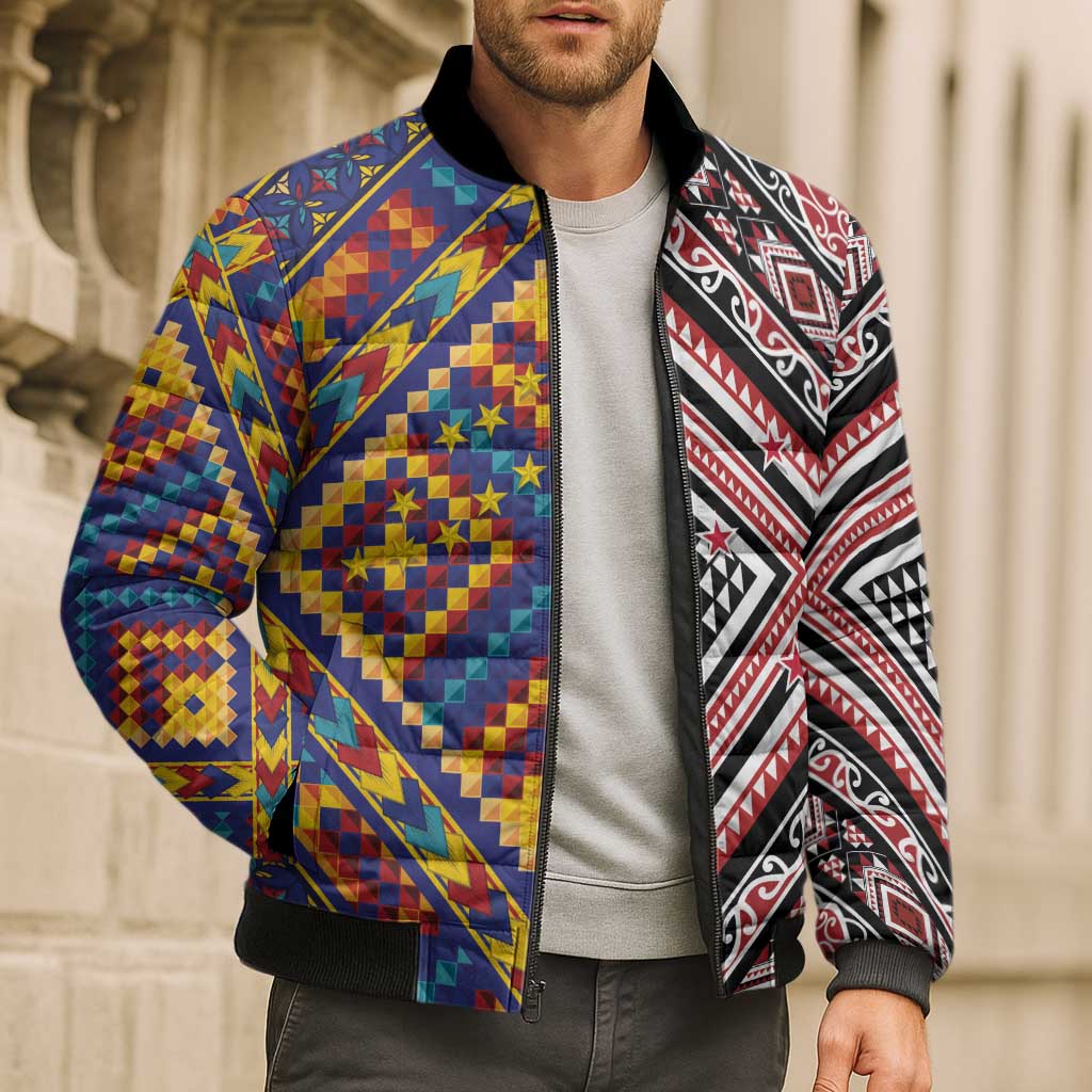 Tuvaluan and New Zealand Culture Bomber Puffer Jacket The Art of Kolose and Taniko - Aussie Hoodie