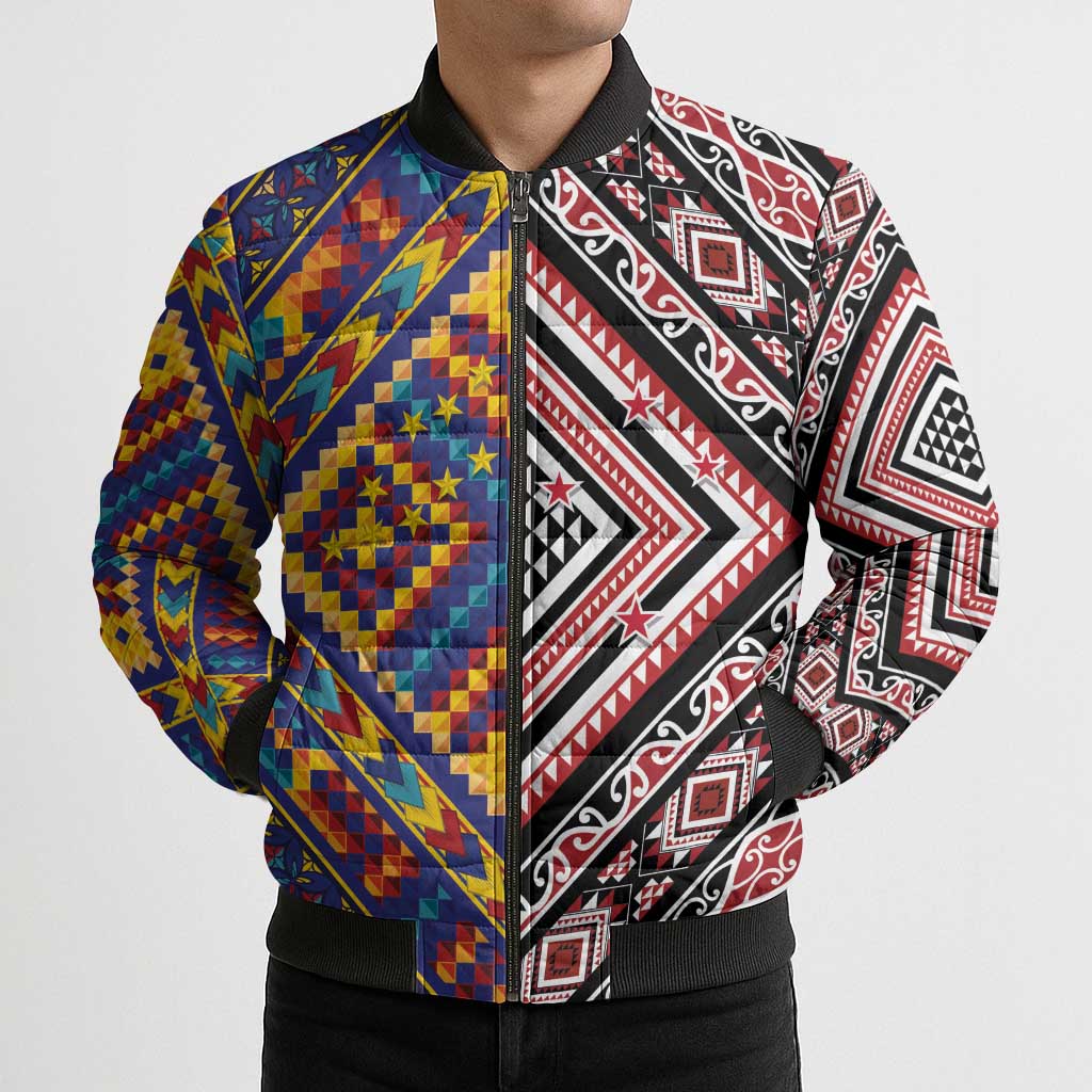 Tuvaluan and New Zealand Culture Bomber Puffer Jacket The Art of Kolose and Taniko - Aussie Hoodie