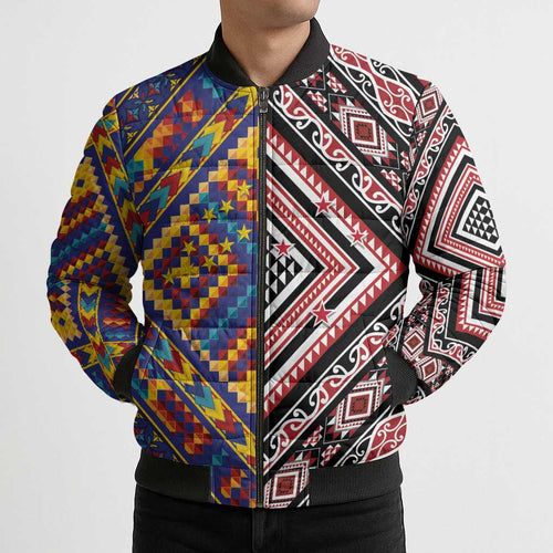 Tuvaluan and New Zealand Culture Bomber Puffer Jacket The Art of Kolose and Taniko - Aussie Hoodie