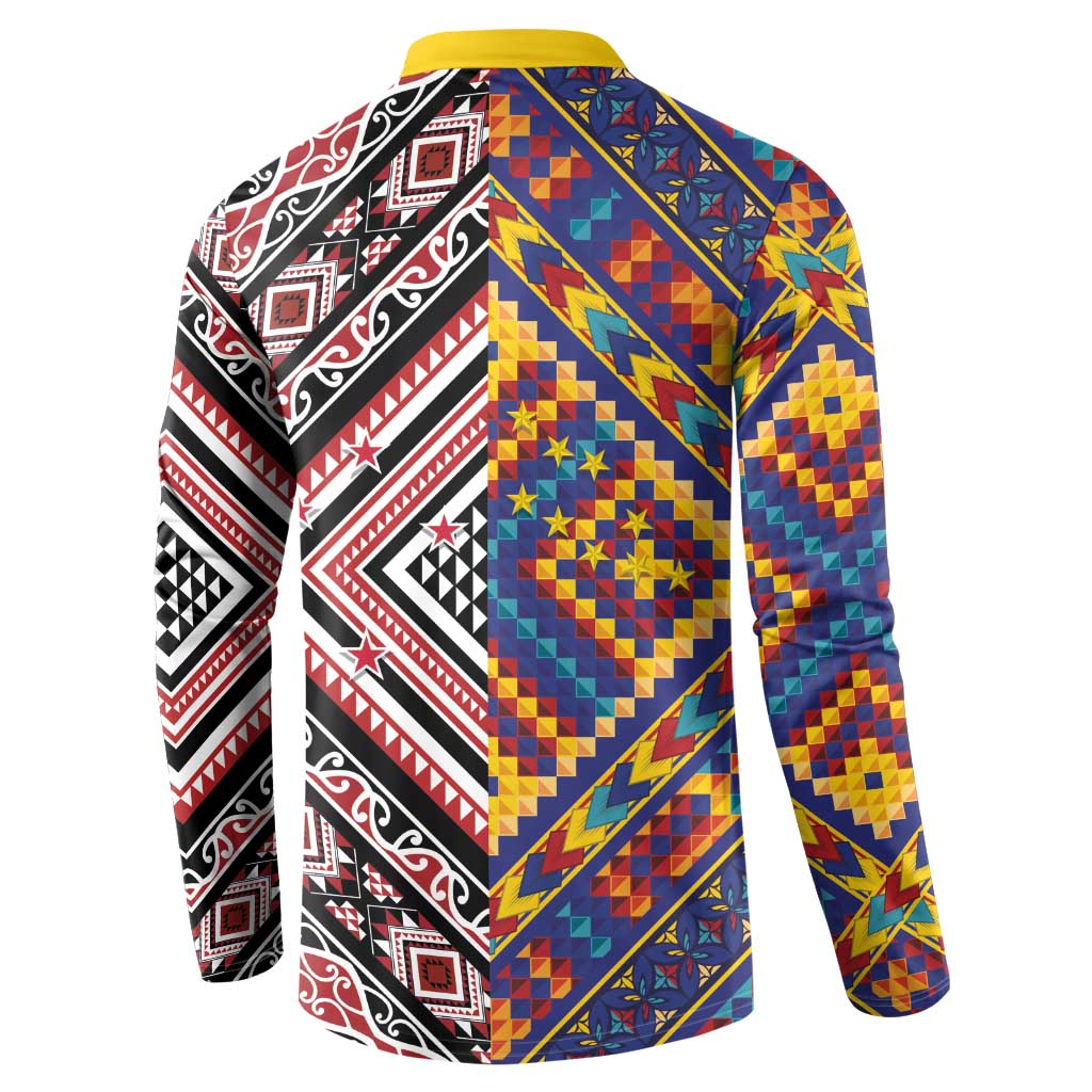 Tuvaluan and New Zealand Culture Button Sweatshirt The Art of Kolose and Taniko - Aussie Hoodie
