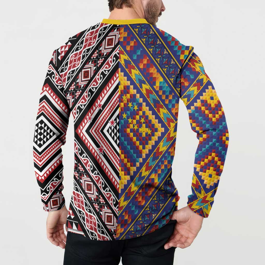 Tuvaluan and New Zealand Culture Button Sweatshirt The Art of Kolose and Taniko - Aussie Hoodie