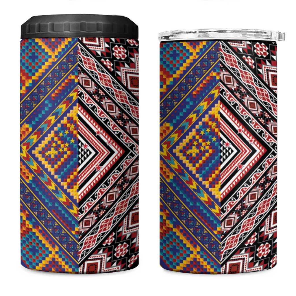 Tuvaluan and New Zealand Culture 4 in 1 Can Cooler Tumbler The Art of Kolose and Taniko - Aussie Hoodie