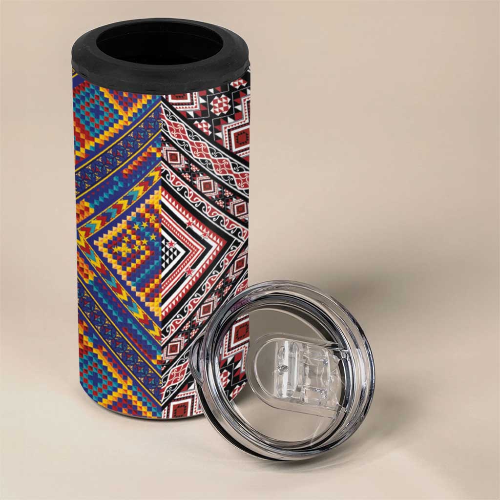 Tuvaluan and New Zealand Culture 4 in 1 Can Cooler Tumbler The Art of Kolose and Taniko - Aussie Hoodie