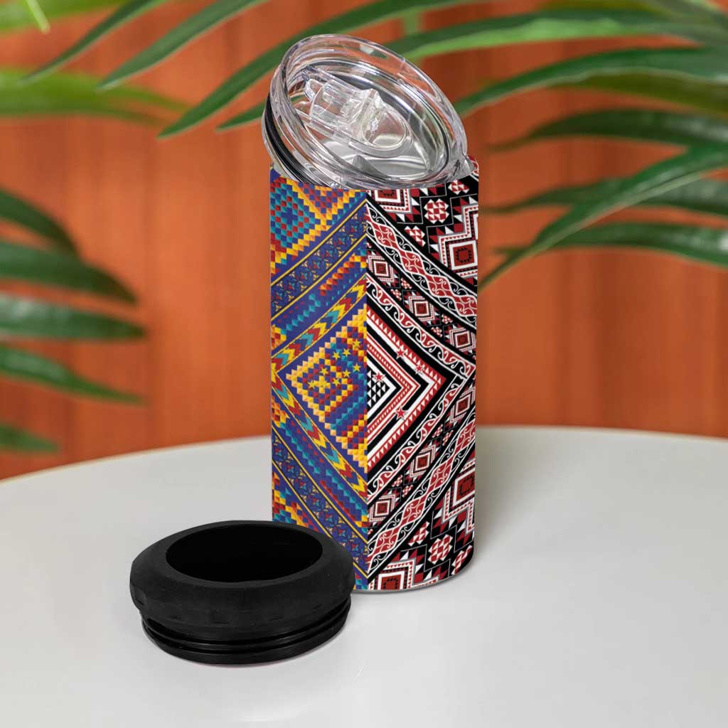 Tuvaluan and New Zealand Culture 4 in 1 Can Cooler Tumbler The Art of Kolose and Taniko - Aussie Hoodie