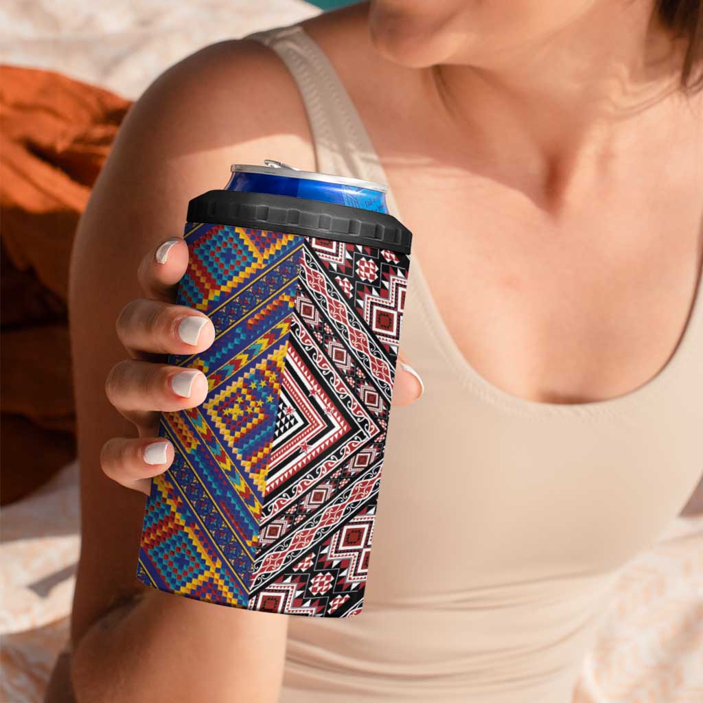 Tuvaluan and New Zealand Culture 4 in 1 Can Cooler Tumbler The Art of Kolose and Taniko - Aussie Hoodie