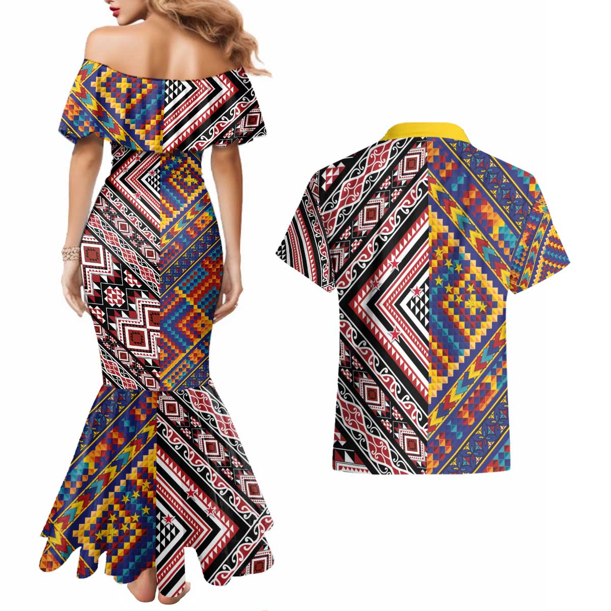 Tuvaluan and New Zealand Culture Couples Matching Mermaid Dress and Hawaiian Shirt The Art of Kolose and Taniko - Aussie Hoodie