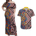 Tuvaluan and New Zealand Culture Couples Matching Off Shoulder Maxi Dress and Hawaiian Shirt The Art of Kolose and Taniko - Aussie Hoodie