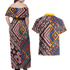 Tuvaluan and New Zealand Culture Couples Matching Off Shoulder Maxi Dress and Hawaiian Shirt The Art of Kolose and Taniko - Aussie Hoodie