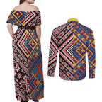 Tuvaluan and New Zealand Culture Couples Matching Off Shoulder Maxi Dress and Long Sleeve Button Shirt The Art of Kolose and Taniko - Aussie Hoodie