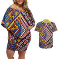 Tuvaluan and New Zealand Culture Couples Matching Off Shoulder Short Dress and Hawaiian Shirt The Art of Kolose and Taniko - Aussie Hoodie