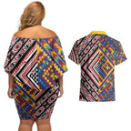 Tuvaluan and New Zealand Culture Couples Matching Off Shoulder Short Dress and Hawaiian Shirt The Art of Kolose and Taniko - Aussie Hoodie