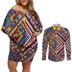 Tuvaluan and New Zealand Culture Couples Matching Off Shoulder Short Dress and Long Sleeve Button Shirt The Art of Kolose and Taniko - Aussie Hoodie