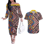 Tuvaluan and New Zealand Culture Couples Matching Off The Shoulder Long Sleeve Dress and Hawaiian Shirt The Art of Kolose and Taniko - Aussie Hoodie