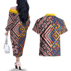 Tuvaluan and New Zealand Culture Couples Matching Off The Shoulder Long Sleeve Dress and Hawaiian Shirt The Art of Kolose and Taniko - Aussie Hoodie
