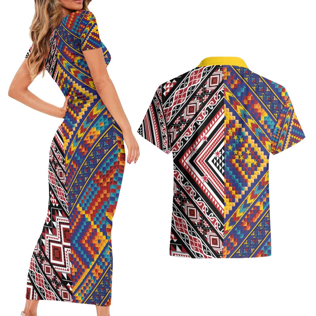 Tuvaluan and New Zealand Culture Couples Matching Short Sleeve Bodycon Dress and Hawaiian Shirt The Art of Kolose and Taniko - Aussie Hoodie
