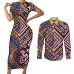 Tuvaluan and New Zealand Culture Couples Matching Short Sleeve Bodycon Dress and Long Sleeve Button Shirt The Art of Kolose and Taniko - Aussie Hoodie