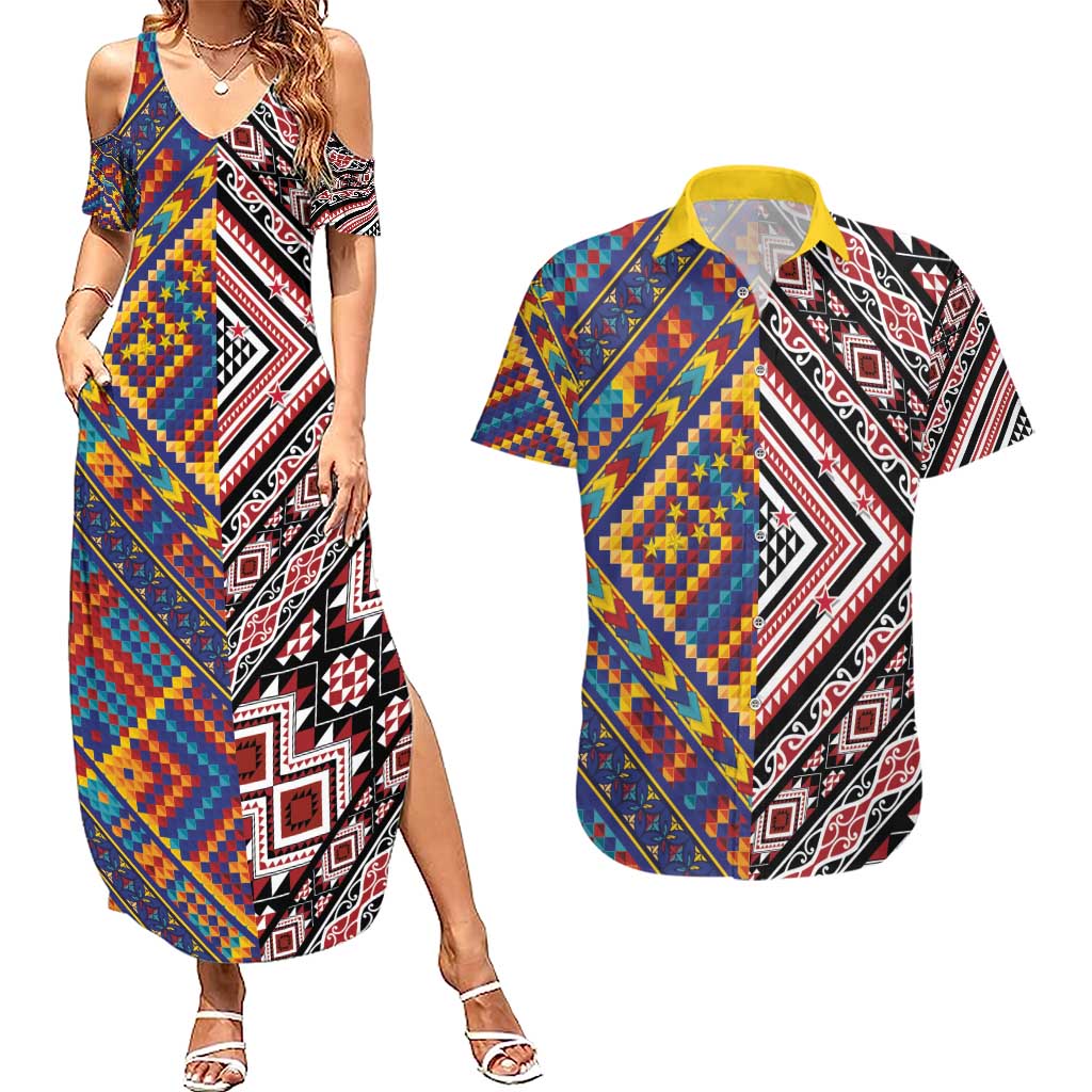 Tuvaluan and New Zealand Culture Couples Matching Summer Maxi Dress and Hawaiian Shirt The Art of Kolose and Taniko - Aussie Hoodie