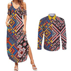 Tuvaluan and New Zealand Culture Couples Matching Summer Maxi Dress and Long Sleeve Button Shirt The Art of Kolose and Taniko - Aussie Hoodie