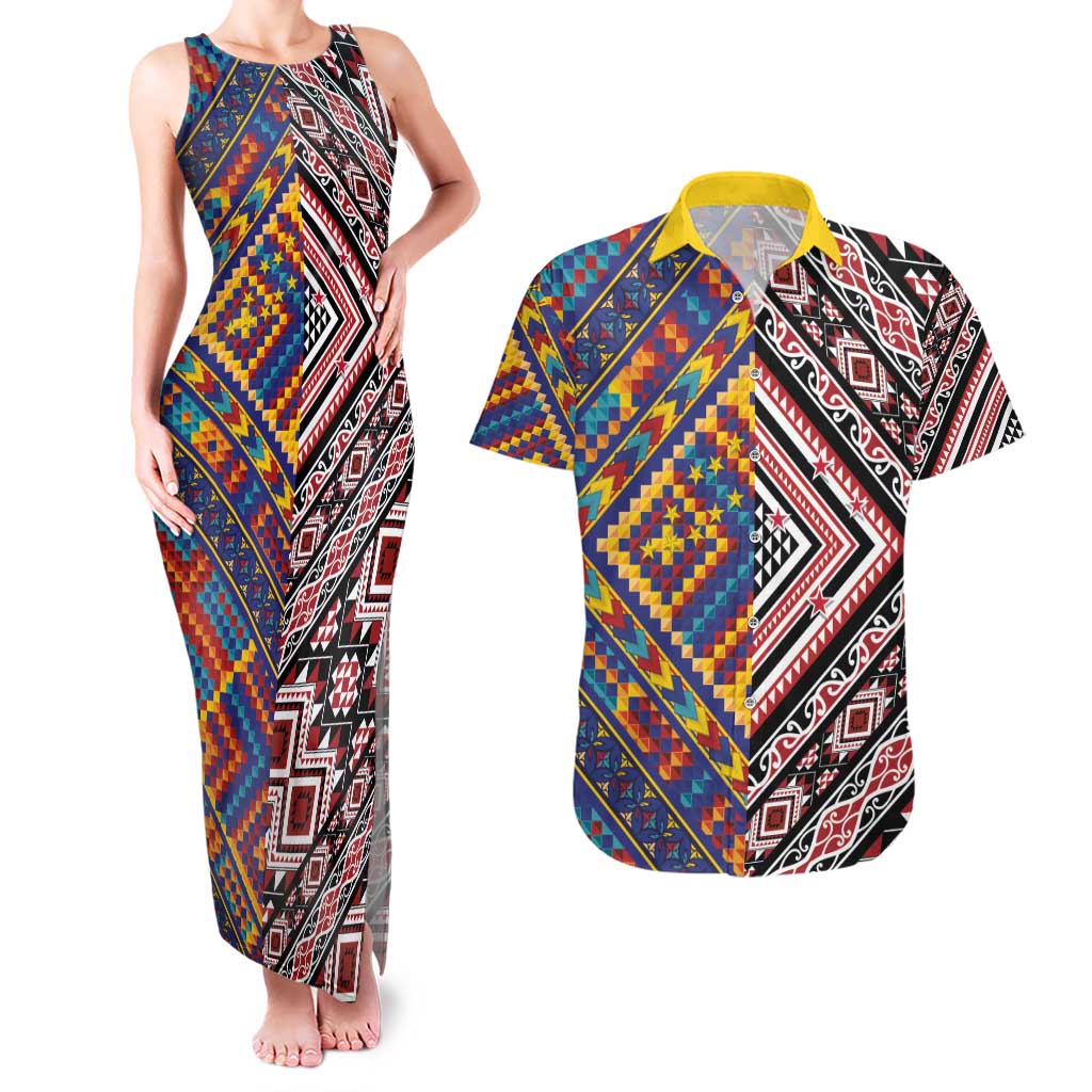 Tuvaluan and New Zealand Culture Couples Matching Tank Maxi Dress and Hawaiian Shirt The Art of Kolose and Taniko - Aussie Hoodie