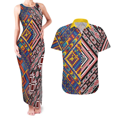 Tuvaluan and New Zealand Culture Couples Matching Tank Maxi Dress and Hawaiian Shirt The Art of Kolose and Taniko - Aussie Hoodie