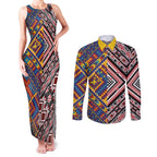 Tuvaluan and New Zealand Culture Couples Matching Tank Maxi Dress and Long Sleeve Button Shirt The Art of Kolose and Taniko - Aussie Hoodie