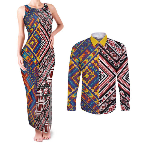 Tuvaluan and New Zealand Culture Couples Matching Tank Maxi Dress and Long Sleeve Button Shirt The Art of Kolose and Taniko - Aussie Hoodie