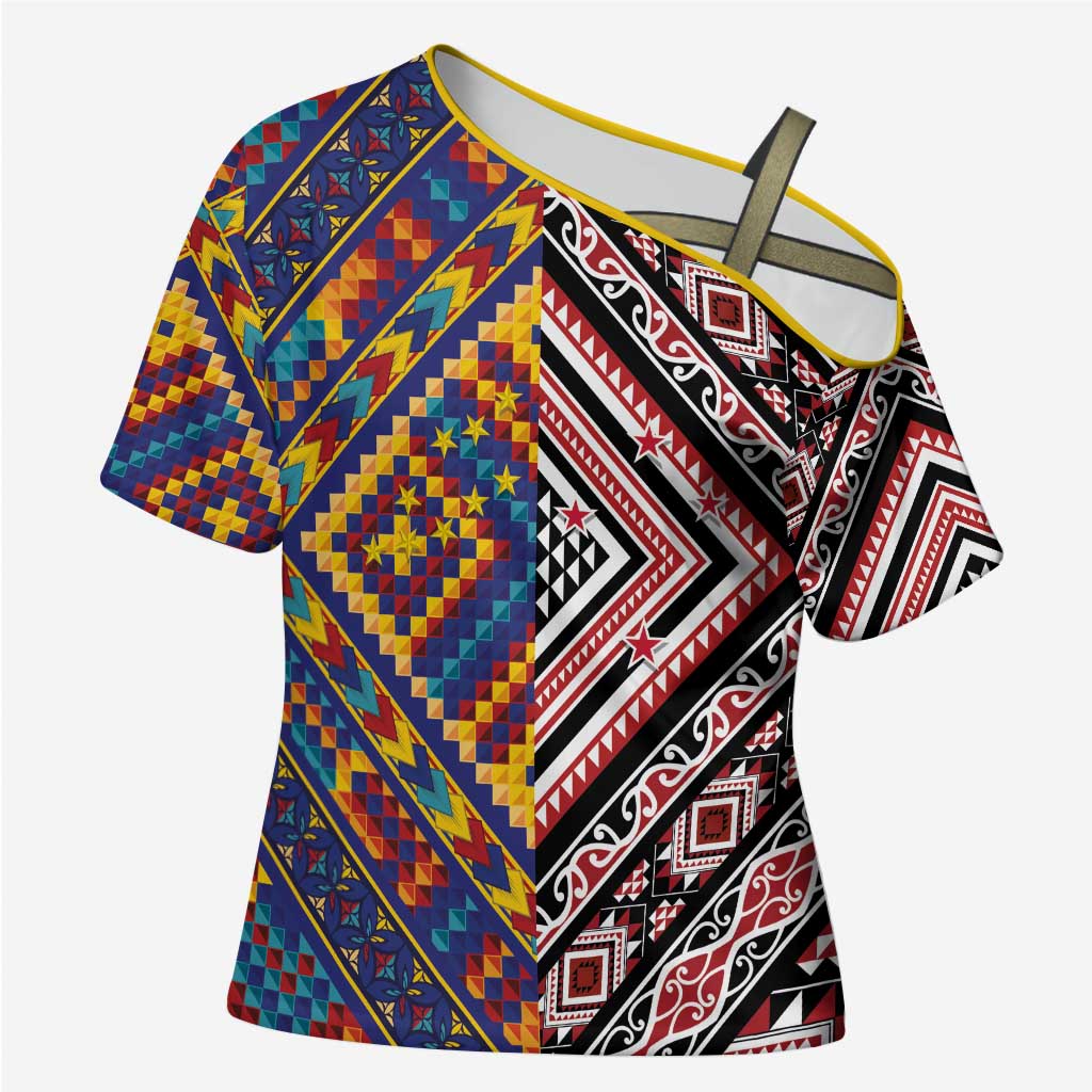 Tuvaluan and New Zealand Culture Cross Shoulder Shirt The Art of Kolose and Taniko - Aussie Hoodie