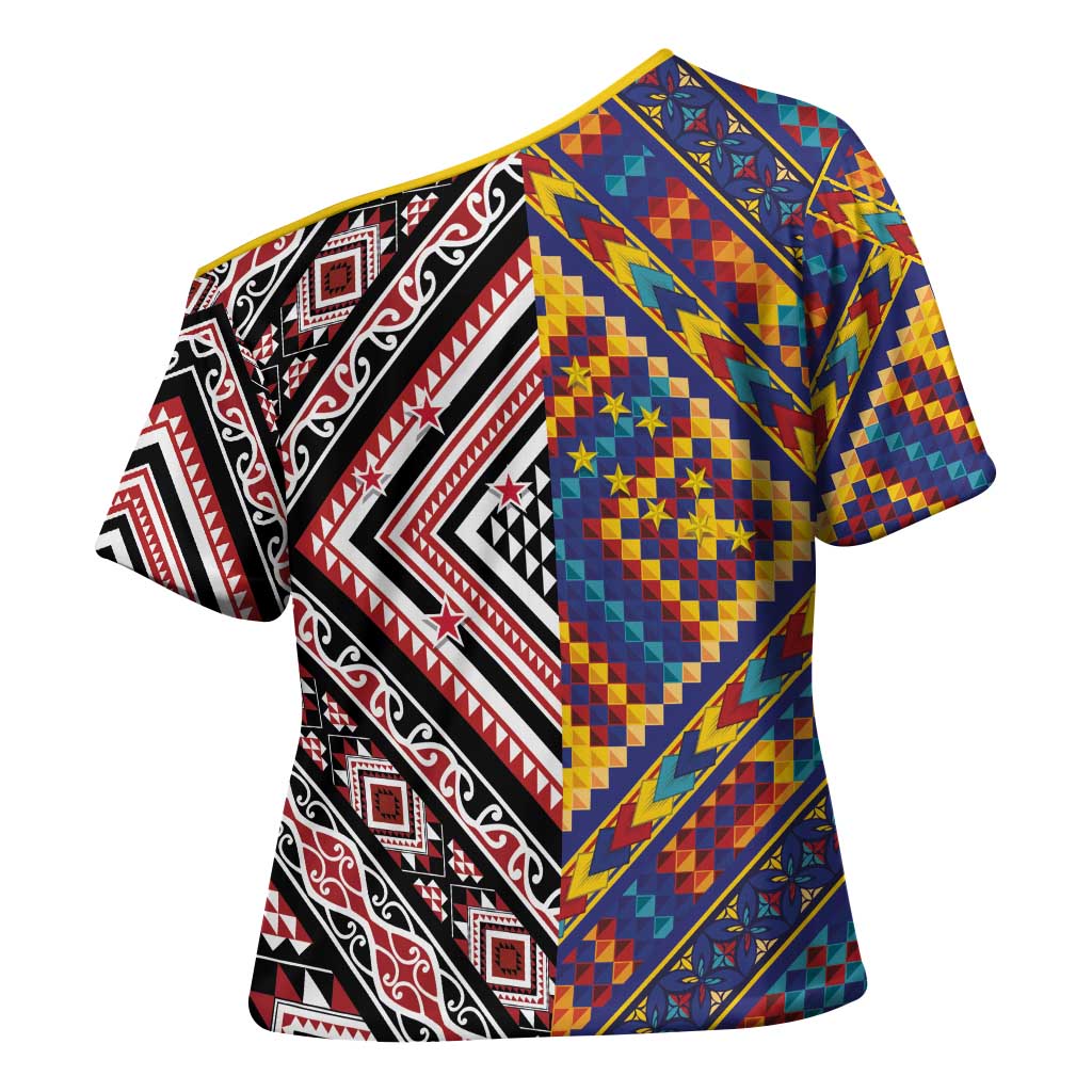 Tuvaluan and New Zealand Culture Cross Shoulder Shirt The Art of Kolose and Taniko - Aussie Hoodie