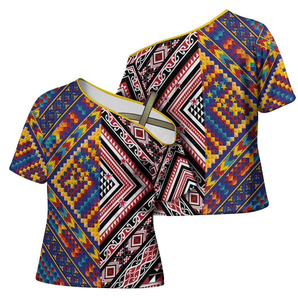 Tuvaluan and New Zealand Culture Cross Shoulder Shirt The Art of Kolose and Taniko - Aussie Hoodie
