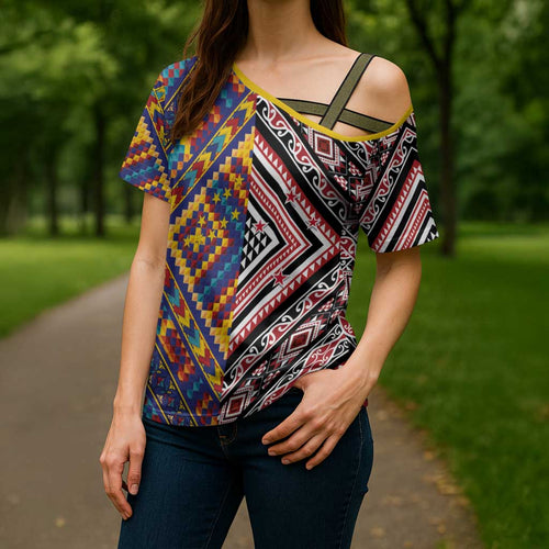 Tuvaluan and New Zealand Culture Cross Shoulder Shirt The Art of Kolose and Taniko - Aussie Hoodie