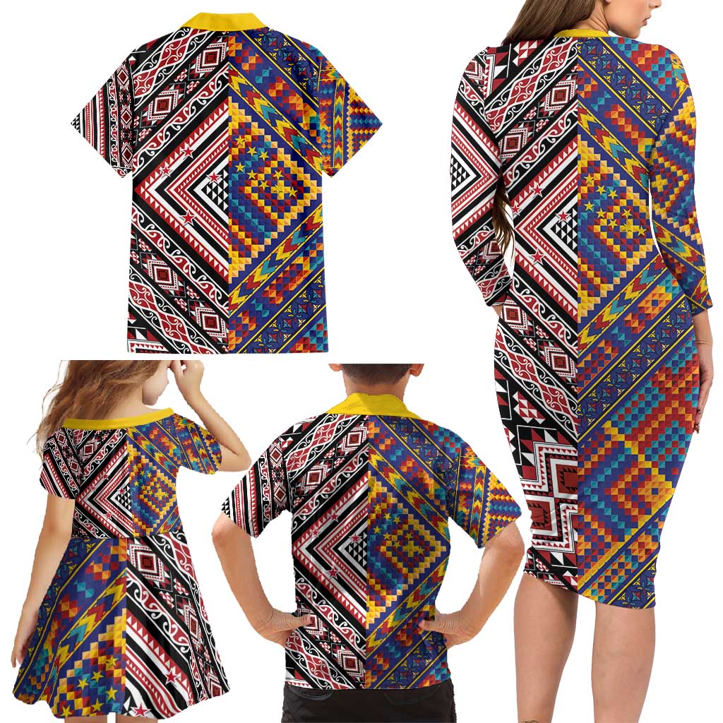Tuvaluan and New Zealand Culture Family Matching Long Sleeve Bodycon Dress and Hawaiian Shirt The Art of Kolose and Taniko - Aussie Hoodie