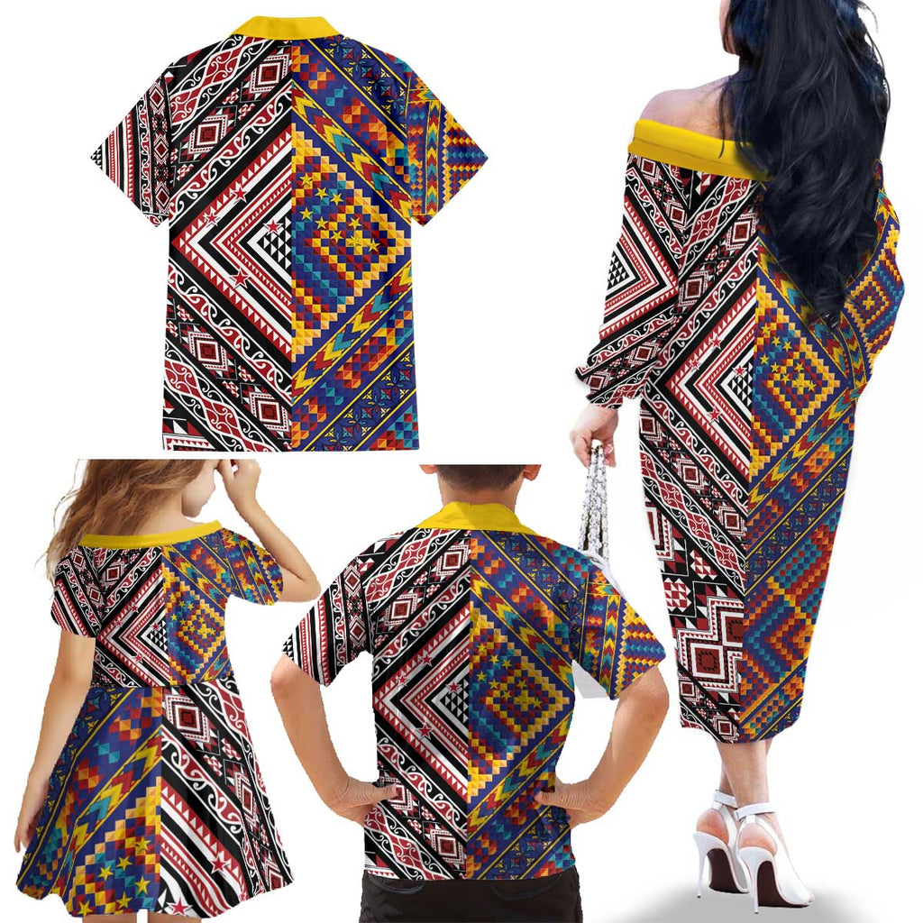 Tuvaluan and New Zealand Culture Family Matching Off The Shoulder Long Sleeve Dress and Hawaiian Shirt The Art of Kolose and Taniko - Aussie Hoodie