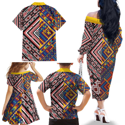 Tuvaluan and New Zealand Culture Family Matching Off The Shoulder Long Sleeve Dress and Hawaiian Shirt The Art of Kolose and Taniko - Aussie Hoodie