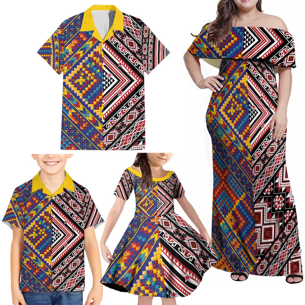 Tuvaluan and New Zealand Culture Family Matching Off Shoulder Maxi Dress and Hawaiian Shirt The Art of Kolose and Taniko - Aussie Hoodie